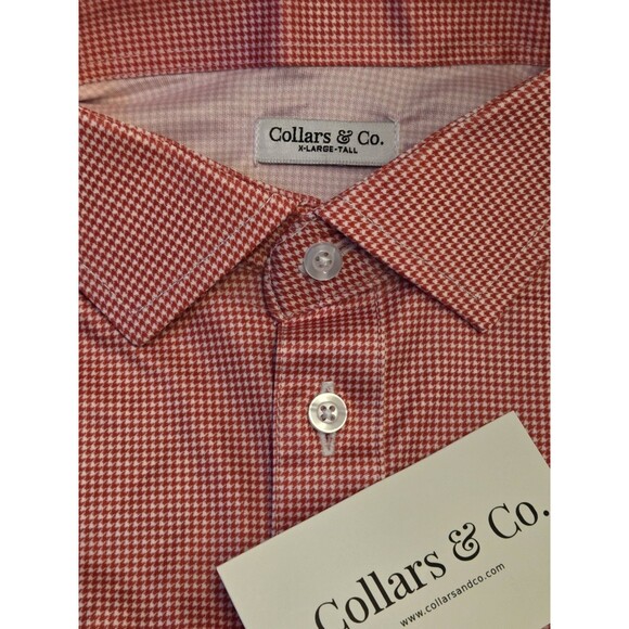 NWT Collars & Co XL-Tall Red Houndstooth Dress Collar Performance Shirt - Picture 5 of 7